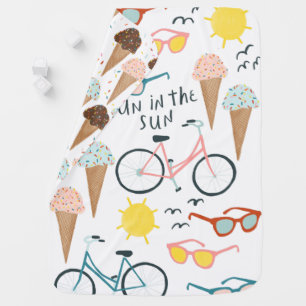 FUN IN THE SUN Ice Cream Bicycles cute monogram Baby Blanket