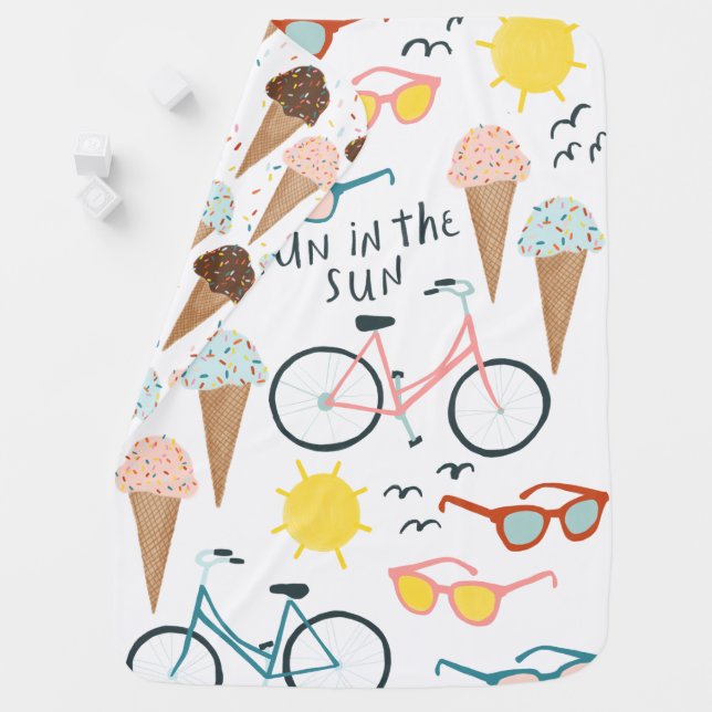 FUN IN THE SUN Ice Cream Bicycles cute monogram Baby Blanket (In Situ)