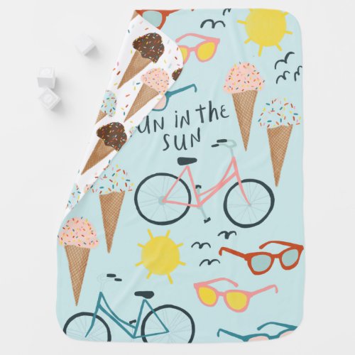 FUN IN THE SUN Ice Cream Bicycles cute monogram Baby Blanket