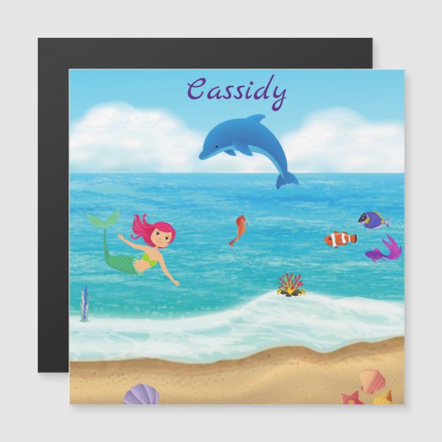 Fun in the Sun Mermaid Dolphin Beach Magnet (Front/Back)