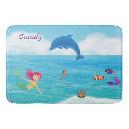 Fun in the Sun Mermaid Dolphin Beach Personalized Bath Mat