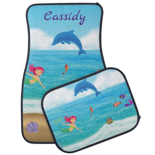 Fun in the Sun Mermaid Dolphin Beach Personalized Car Floor Mat