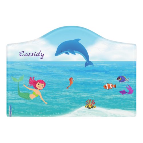 Fun in the Sun Mermaid Dolphin Beach Personalized Door Sign