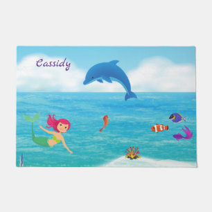 Fun in the Sun Mermaid Dolphin Beach Personalized Doormat