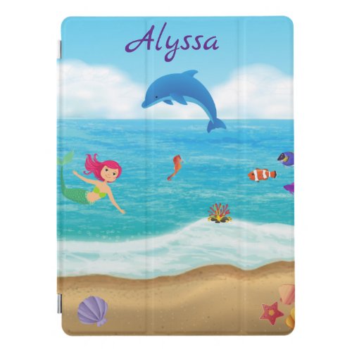 Fun in the Sun Mermaid Dolphin Beach Personalized iPad Pro Cover