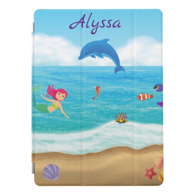 Fun in the Sun Mermaid Dolphin Beach Personalized iPad Pro Cover (Front)