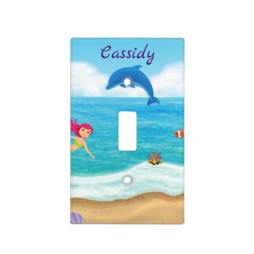 Fun in the Sun Mermaid Dolphin Beach Personalized Light Switch Cover