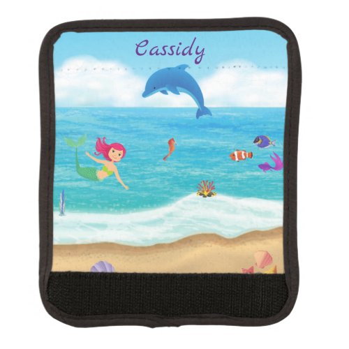 Fun in the Sun Mermaid Dolphin Beach Personalized Luggage Handle Wrap