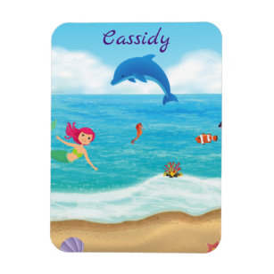 Fun in the Sun Mermaid Dolphin Beach Personalized Magnet