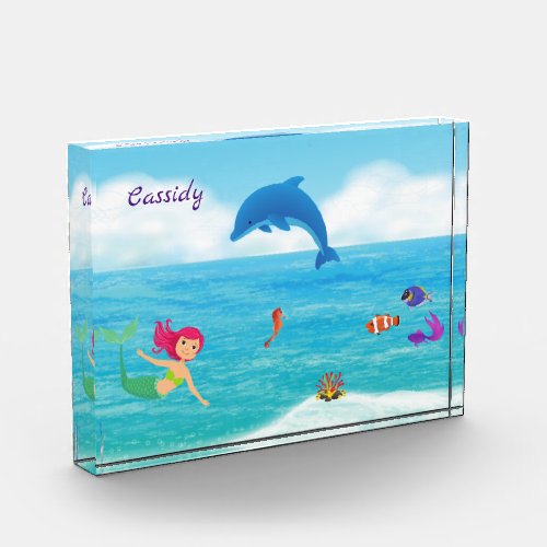 Fun in the Sun Mermaid Dolphin Beach Personalized Photo Block