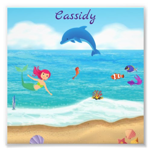 Fun in the Sun Mermaid Dolphin Beach Personalized Photo Print