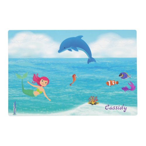 Fun in the Sun Mermaid Dolphin Beach Personalized Placemat