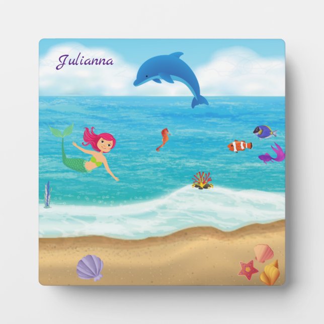 Fun in the Sun Mermaid Dolphin Beach Personalized Plaque (Front)