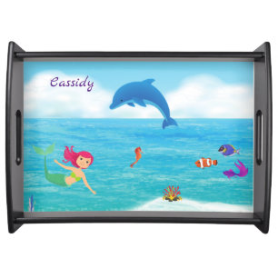 Fun in the Sun Mermaid Dolphin Beach Personalized Serving Tray