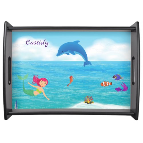 Fun in the Sun Mermaid Dolphin Beach Personalized Serving Tray