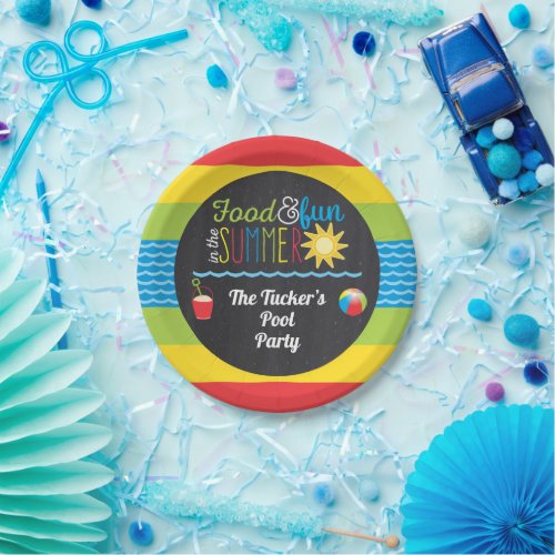Fun in the Sun Pool Party Colorful Chalkboard Paper Plates