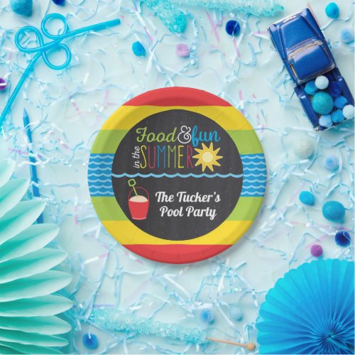 Fun in the Sun Pool Party Colorful Chalkboard Paper Plates