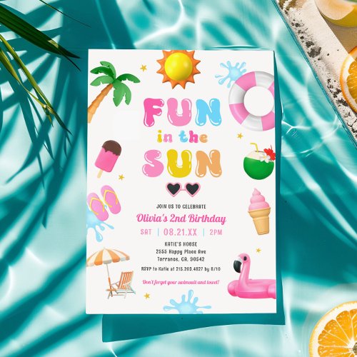 Fun In The Sun Pool Party Girl Birthday Party Invitation