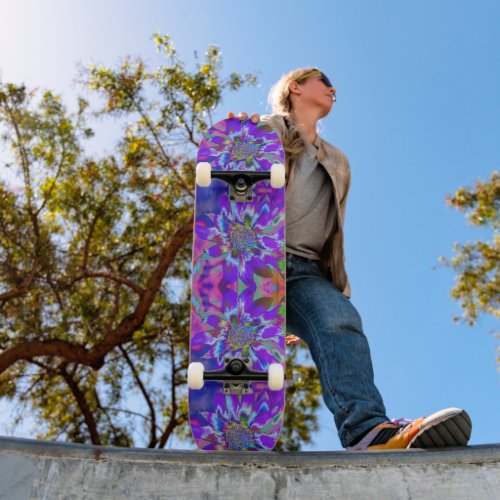 Fun in the Sun psychedelic blue purple sunflower  Skateboard