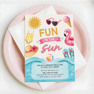 Fun In The Sun Summer Pool Birthday Party  Invitation