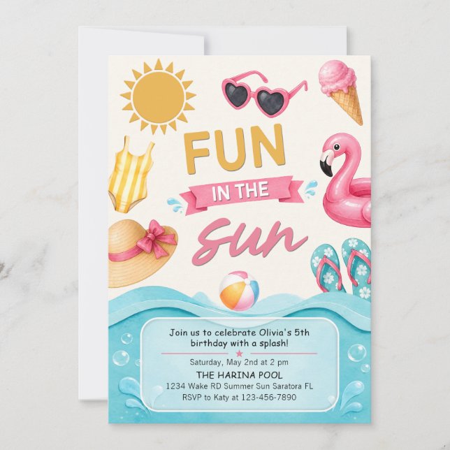 Fun In The Sun Summer Pool Birthday Party  Invitation (Front)