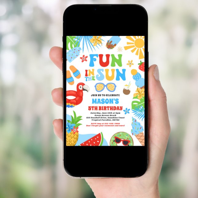 Fun In The Sun Tropical Beach Birthday Party Invitation (Front Digital)