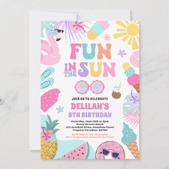 Fun In The Sun Tropical Beach Birthday Party Invitation (Front)