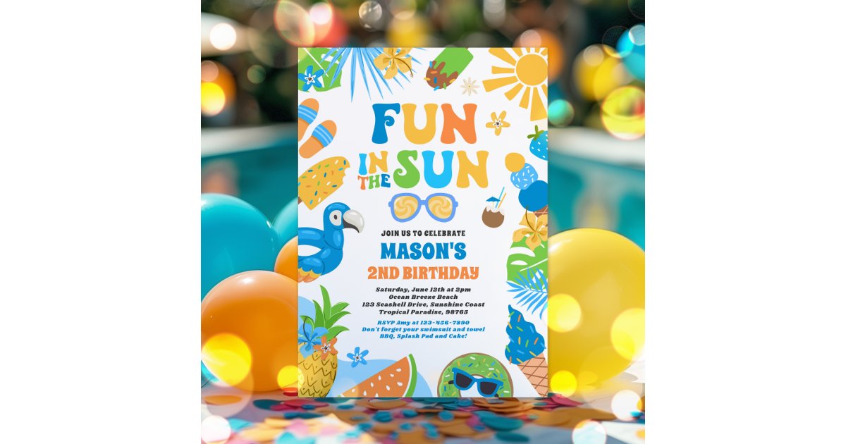 Fun In The Sun Tropical Beach Birthday Party Invitation