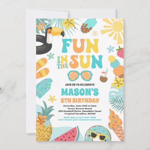 Fun In The Sun Tropical Beach Birthday Party Invitation