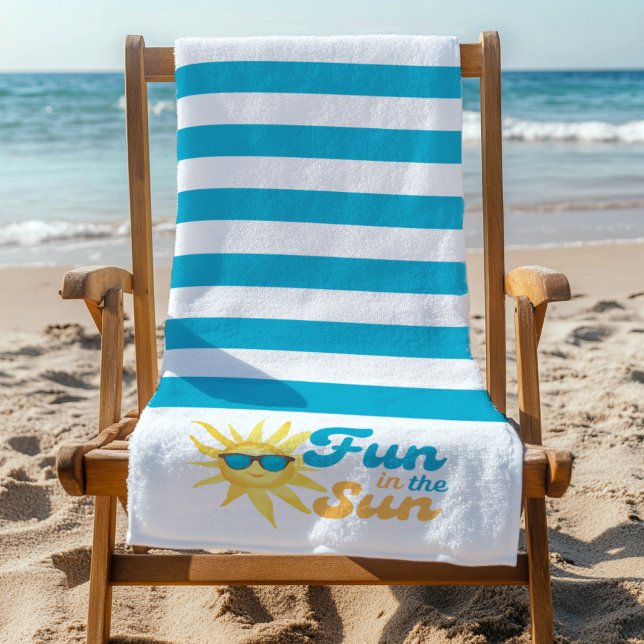 ☀️ Fun in the Sun Tropical Turquoise Stripe  Beach Towel (Creator Uploaded)