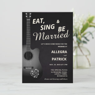 Fun Informal Guitar Diamonds Black Photo Wedding Invitation
