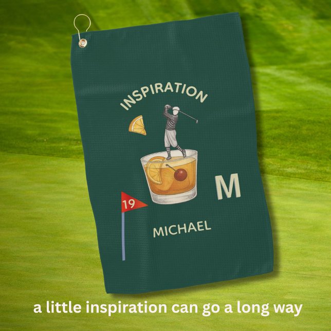 Fun Inspirational 19th Hole Cocktail Monogram Name Golf Towel (Creator Uploaded)