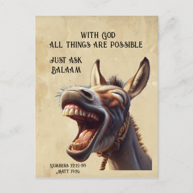 Fun Inspirational Bible  Quote Balaam's Donkey Postcard (Front)
