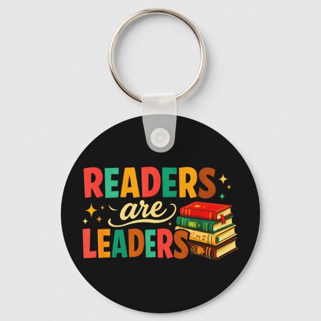 Fun inspiring readers are leaders book lovers keychain (Front)