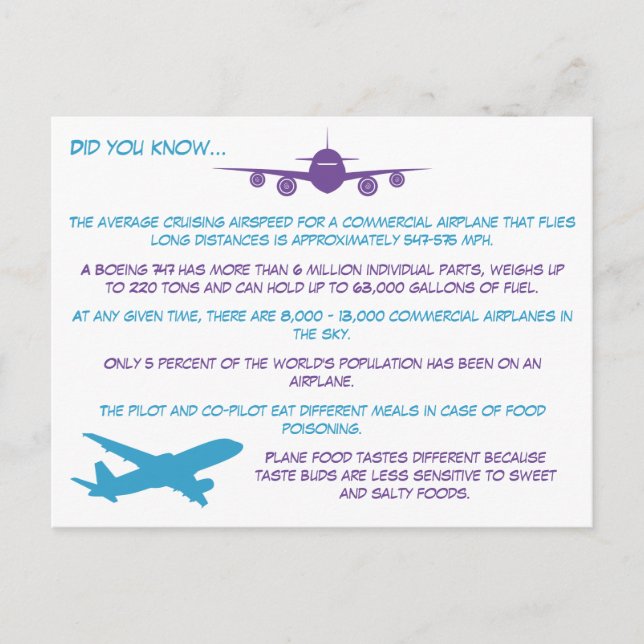 Fun & Interesting Facts About the Airplane Postcard (Front)