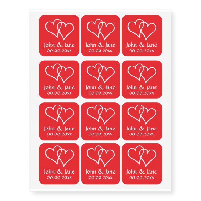 Fun interlocking hearts temporary custom wedding tattoos (Front)