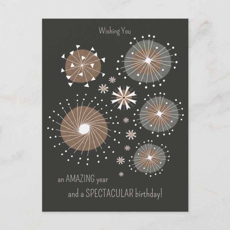 Fun inventive hand-drawn fireworks CC1105 Birthday Postcard