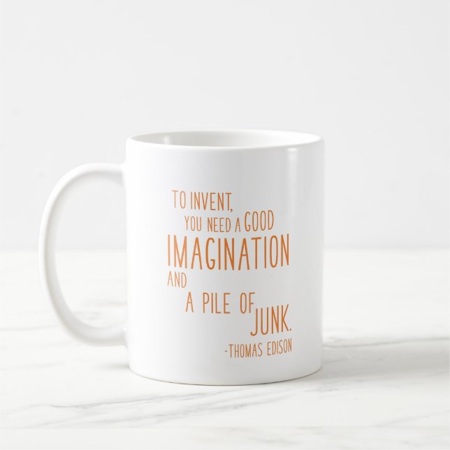 Fun Inventor Quote Minimalist Typography Orange Coffee Mug (Left)