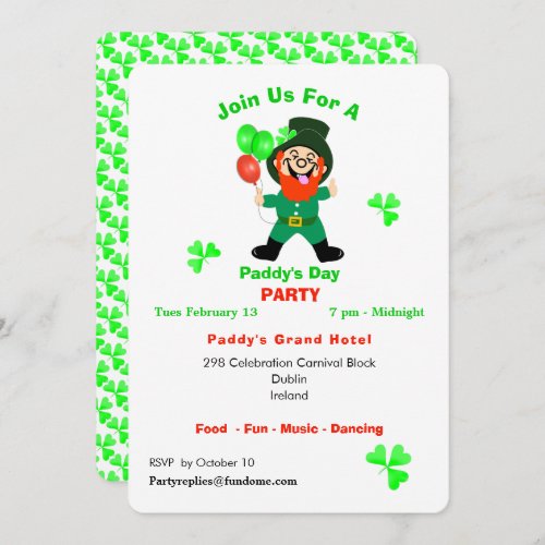 Fun Irish Celebration Leprechaun Party Invite