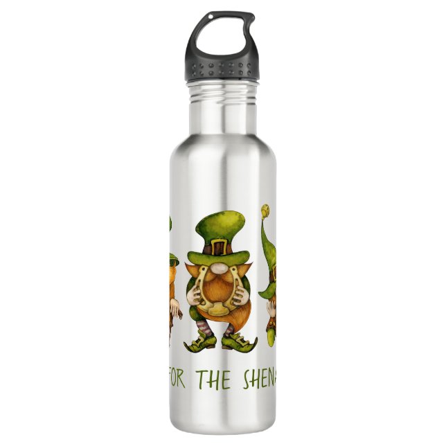 Fun Irish Gnomes Shenanigans St Patrick's Day Stainless Steel Water Bottle (Front)