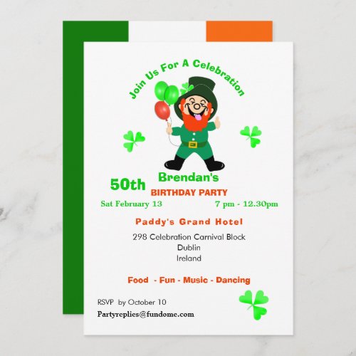 Fun Irish Leprechaun Birthday Party Invite