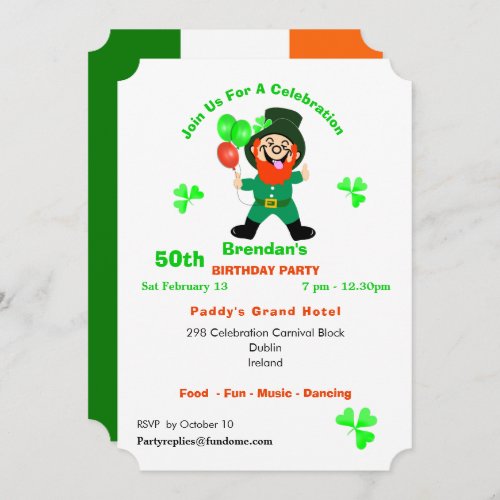 Fun Irish Leprechaun Birthday Party Invite