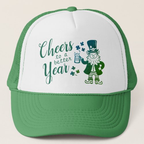 Fun Irish Leprechaun with beer and clover Trucker Hat