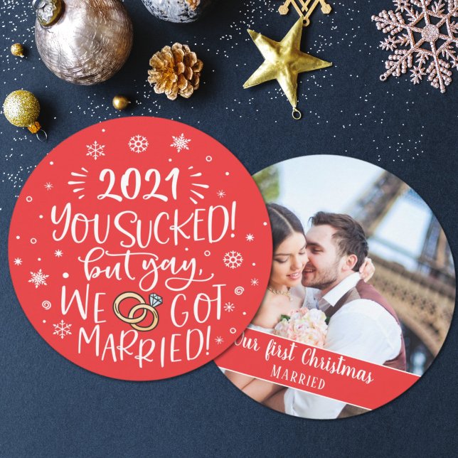 Fun ironic we got married elopement photo holiday card (Creator Uploaded)