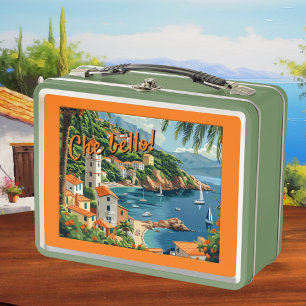 Fun Italian Coast Illustrated Retro Metal Lunch Box