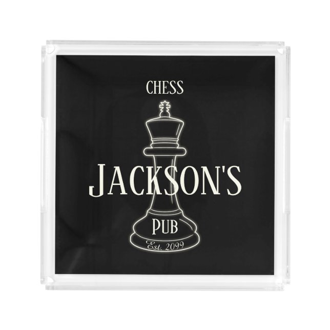 Fun Ivory King Chess Piece with Name  Acrylic Tray (Front)