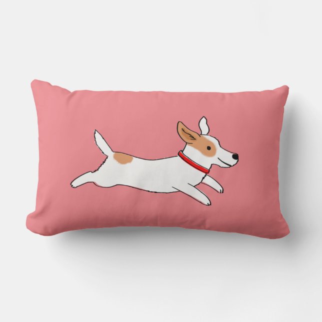 Fun Jack Russell Terrier Cartoon Dog Running Lumbar Pillow (Front)
