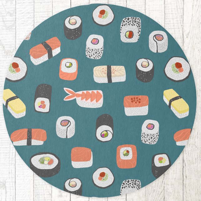 Fun Japanese Sushi Outdoor Rug (Teal green Japanese sushi outdoor or indoor rug)