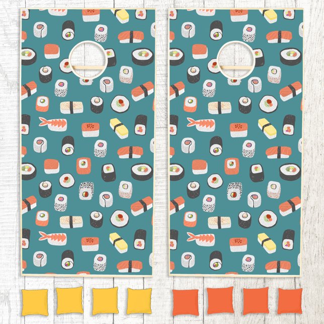 Fun Japanese Sushi Pattern Cornhole Set (Fun Japanese sushi pattern cornhole set)
