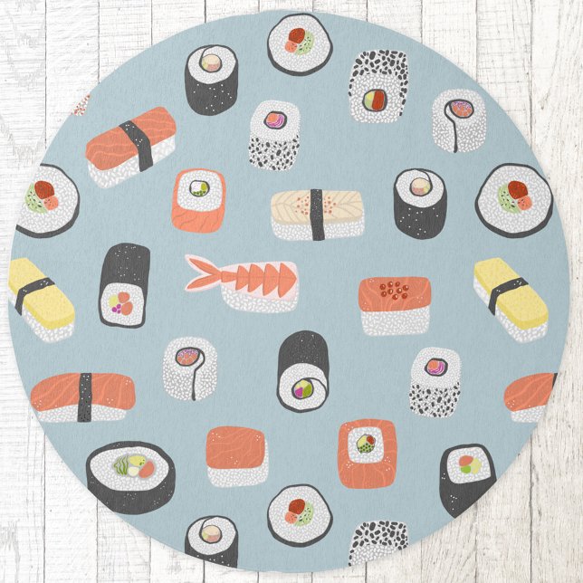 Fun Japanese Sushi Rug (Sushi Japanese food art duck egg blue indoor or outdoor rug)